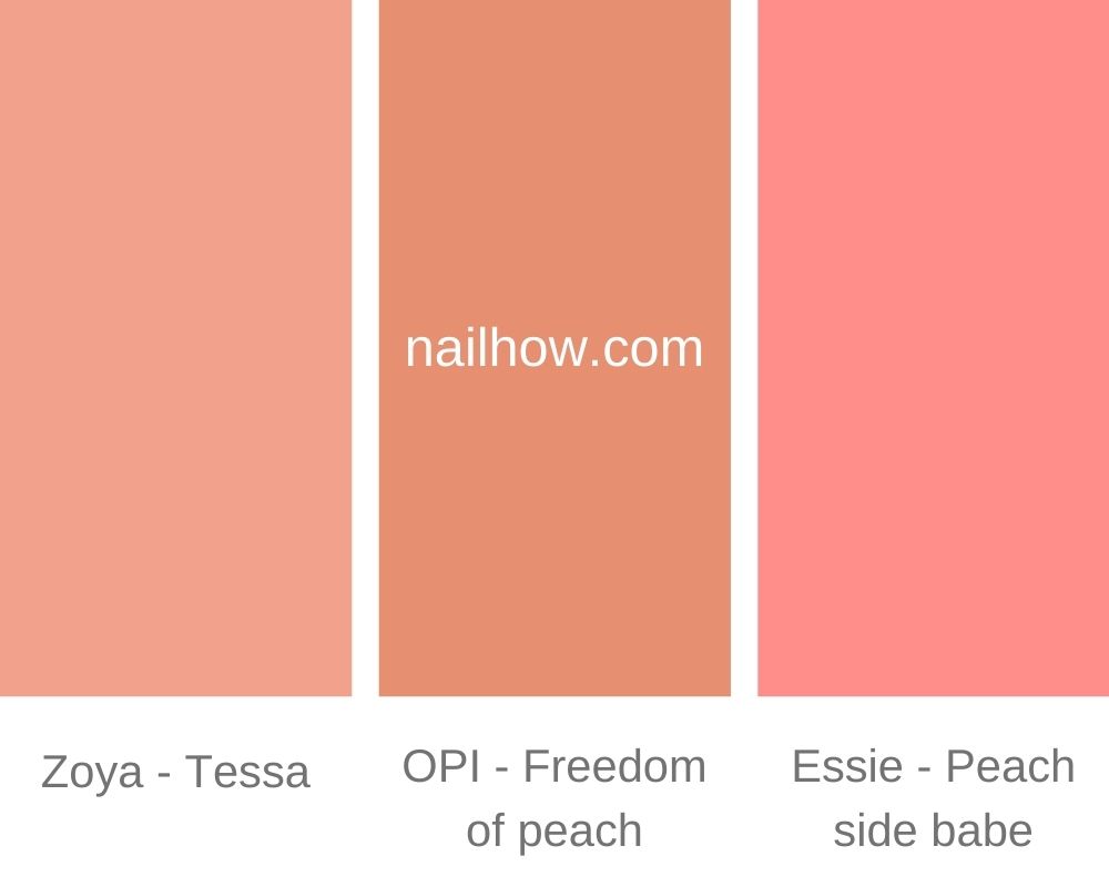 Nail Color 101: How to Choose the Best Match for Your Skin Tone 76 Zoya – Tessa
OPI – Freedom of peach
Essie – Peach side babe