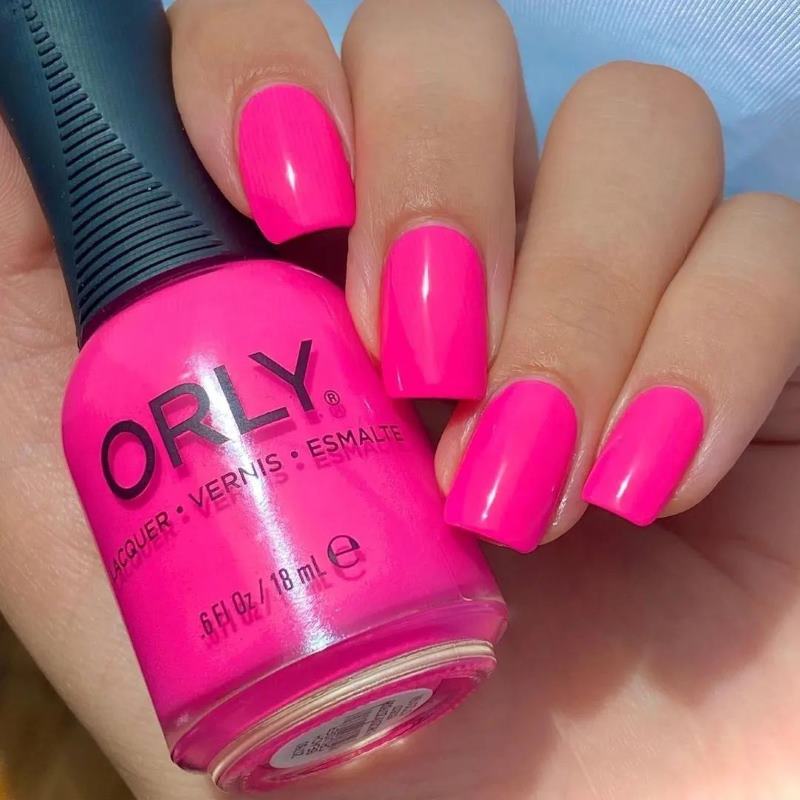 orly Beach Cruiser neon bright pink nails 1 https://nailhow.com/neon-pink-nail-polish/