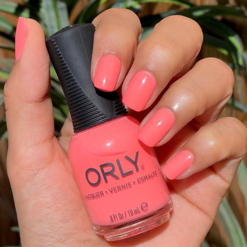 orly after glow coral pink neon nails https://nailhow.com/neon-pink-nail-polish/