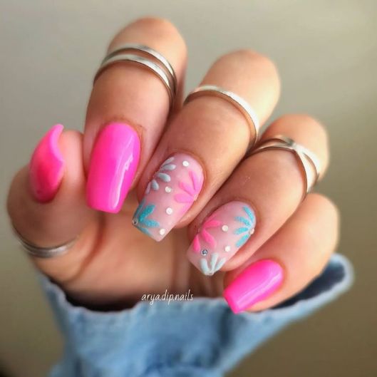 Hot pink nails with designs: over 100 styles you'll love 32 arya.dip .nails .1 https://nailhow.com/hot-pink-nails-with-designs/