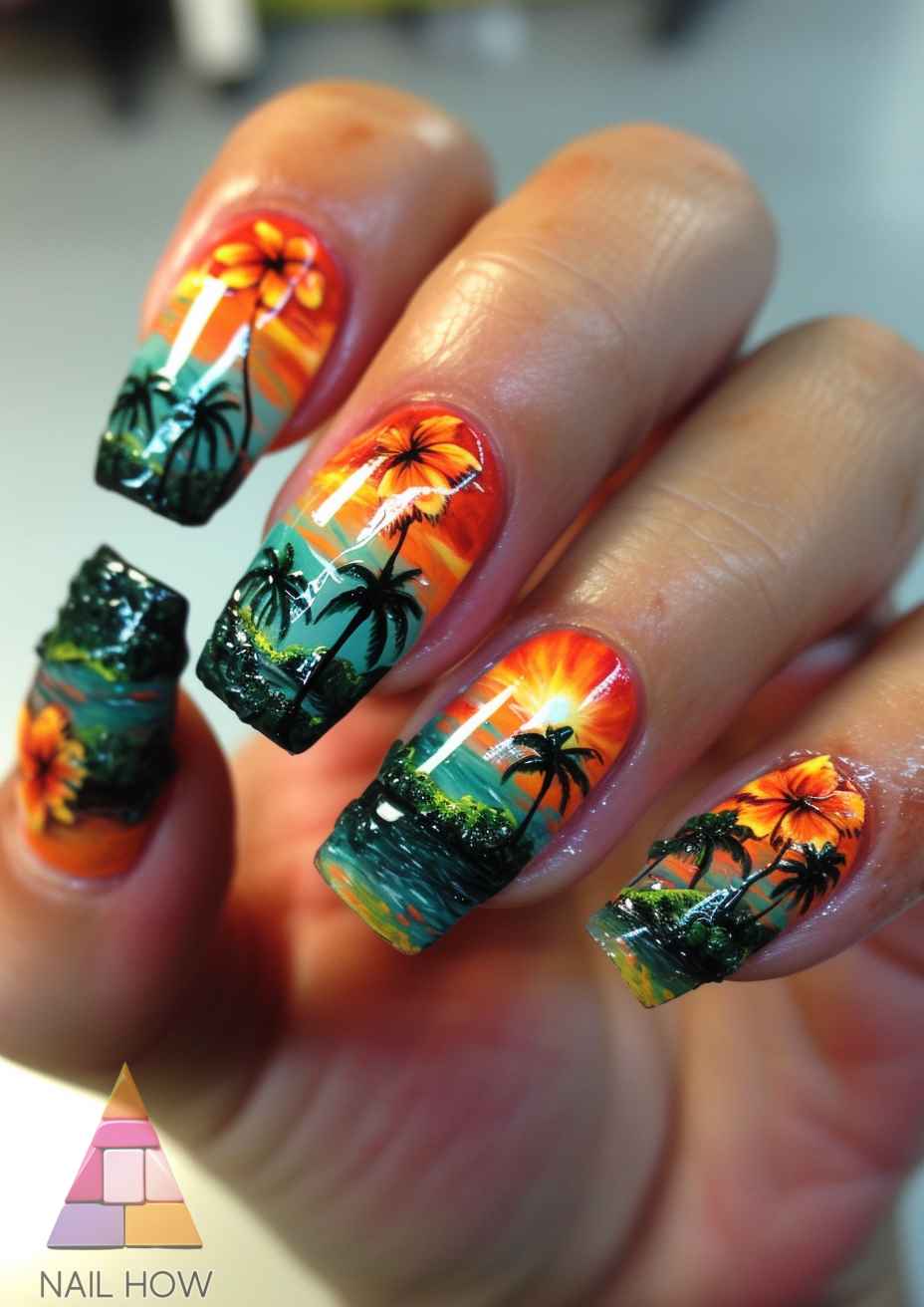 Aloha Nails: Embrace the Hawaiian Spirit with Vibrant Nail Designs 28 Hawaiian nail designs 29 https://nailhow.com/hawaiian-vibrant-nail-designs/