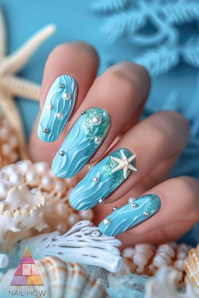 Beach Bliss Unleashed: Dive into 2024's Stunning Nail Art Trends! 17 beach nail design 13 https://nailhow.com/beach-nail-art-trends/