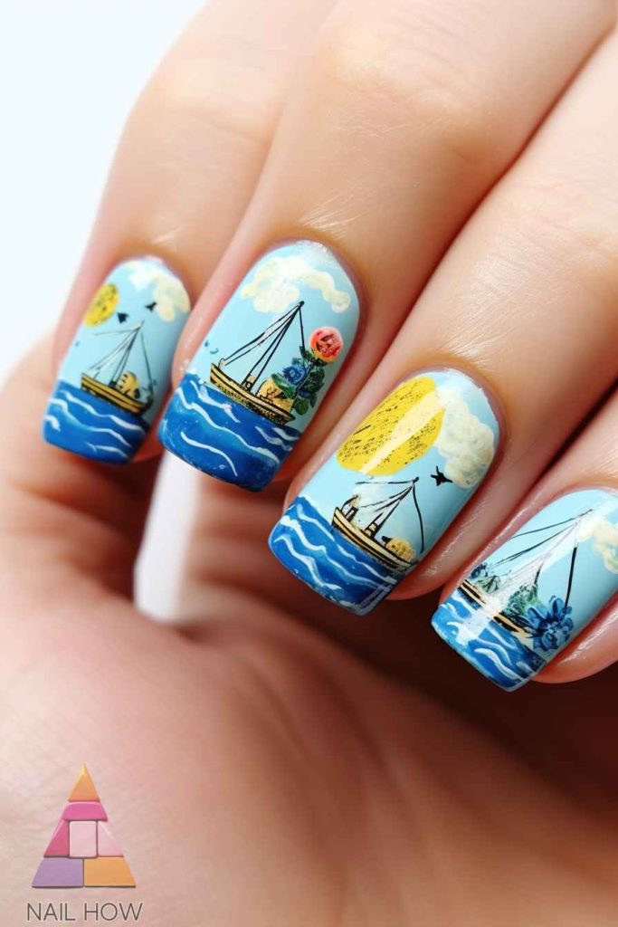 Beach Bliss Unleashed: Dive into 2024's Stunning Nail Art Trends! 50 beach nail design 38 https://nailhow.com/beach-nail-art-trends/