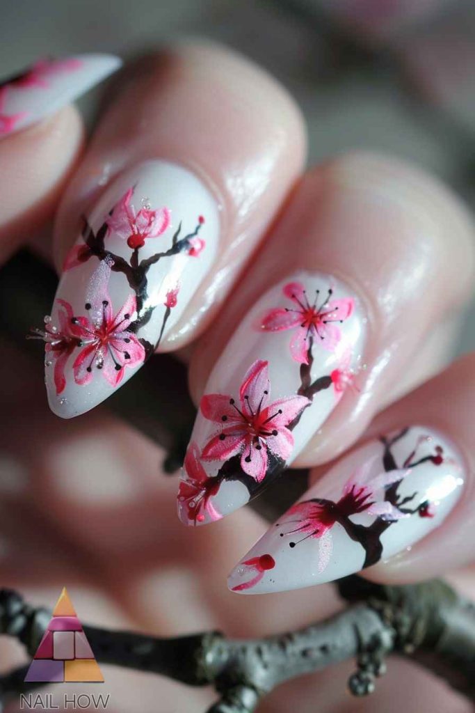 Spring at Your Fingertips: Exploring the Art and Elegance of Cherry Blossom Nail Designs 121 Cherry blossom Nail Designs 120 https://nailhow.com/cherry-blossom-nail-designs/